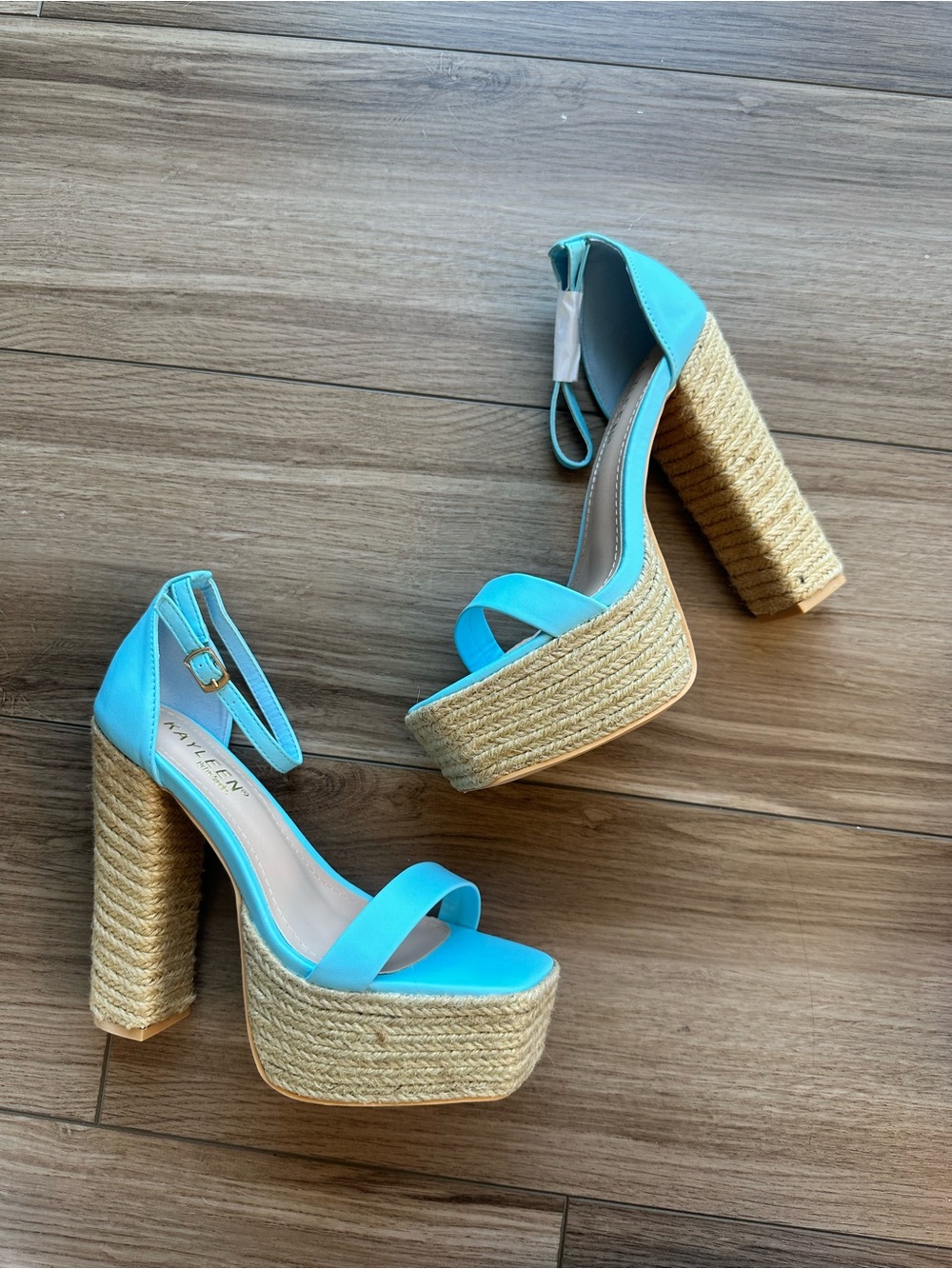 Turquoise Blue Platform Espadrille Heels with Ankle Strap New with Box